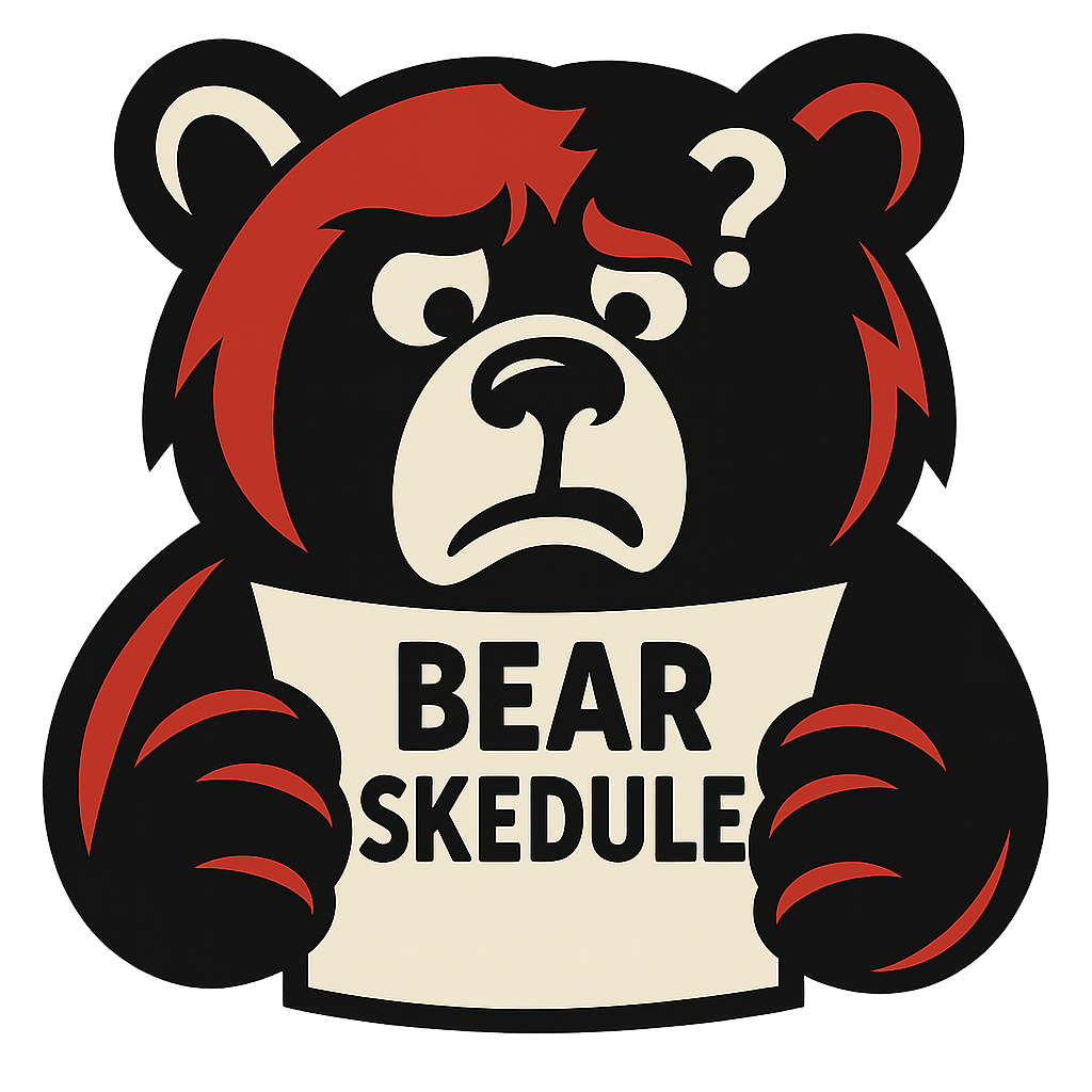 Confuzzle Bear looking at a messy class schedule, ready to help you clean it up.